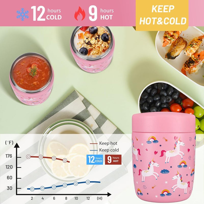 Charcy 9oz Stainless Steel Vacuum Insulated Kids Food Jar - Soup Thermo for Hot & Cold Food - Pink Unicorn W - Image 4